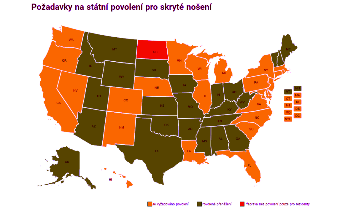 Požadavky na skryté nošení zbraní ve státech USA