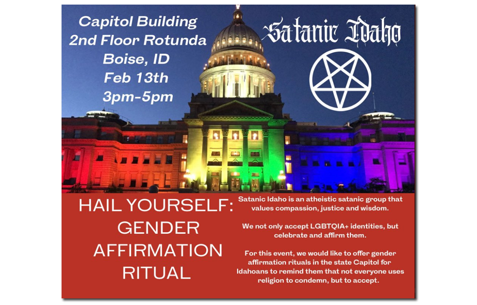 Pozvánka na "Genderový potvrzovací rituál skupiny Satanic Idaho