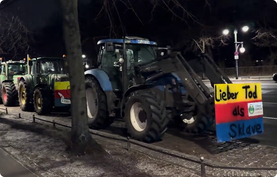 Naštvaní zemědělci a dopravci dorazili se sevými vozidly do Berlína již v neděli