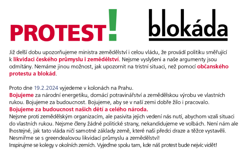 Protest českých zemědělců 19.02.2024 Praha