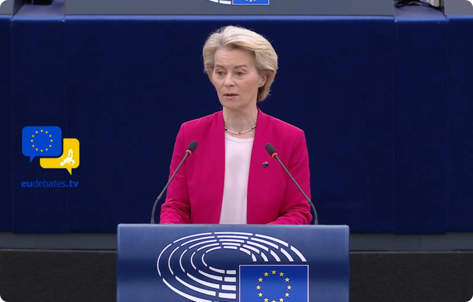 Ursula von der Leyenová hovoří v Evropském parlamentu o potřebě vytvoření Evropské obranné unie.
