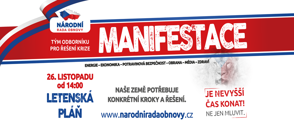 Manifestace Národní rady obnovy 16.11.2022 Praha Letenská pláň