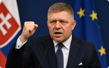 Premiér Robert Fico během tiskové konference k ústavním změnám na Slovensku